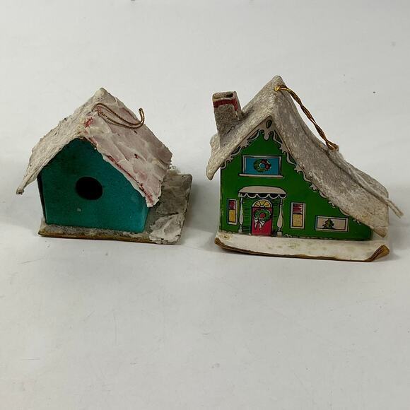 Vtg Japan Glitter House Ornaments Lot of 2 Cardboard Putz Style Christmas Decor - Picture 4 of 13